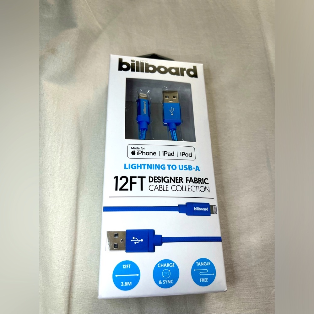 12FT Blue Lightning to USB-A Cable for iOS Devices